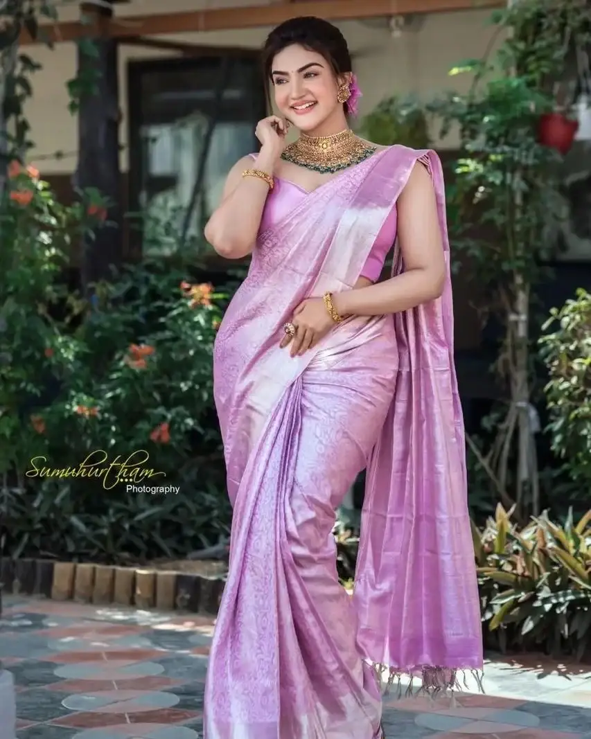BEAUTIFUL INDIAN ACTRESS HONEY ROSE IMAGES IN VIOLET SAREE 3